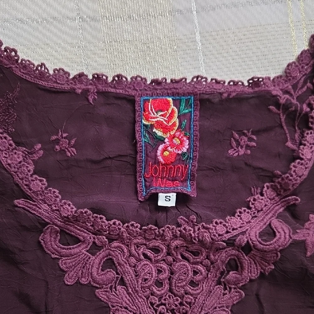 Johnny Was Purple Embroidered 3/4 Sleeve Blouse - Picture 3 of 13